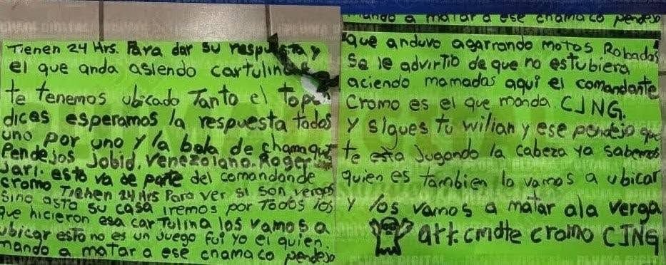 Localizan cartulinas con amenazas
